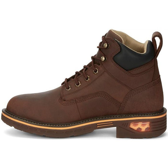 Justin Men's Resistor 6" Waterproof Lace Up Slip Resistant Western Work Boot - Hickory Brown - CR401 - Overlook Boots