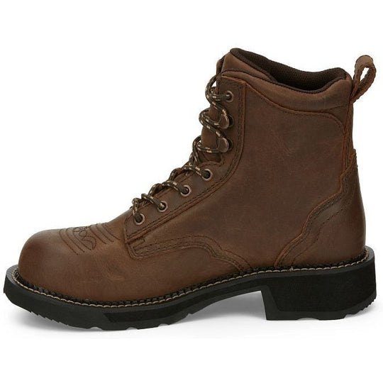 Justin Women's Katerina 6" Steel Toe Waterproof Slip Resistant Work Boot - Aged Bark Brown - GY985 - Overlook Boots