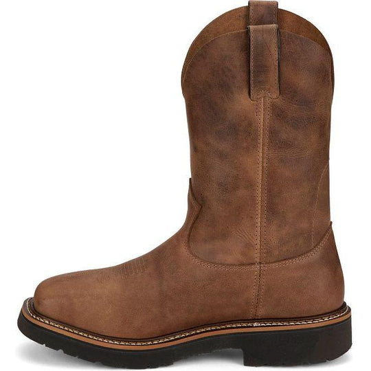 Justin Men's Ames 11" Soft Toe Waterproof Pull On Slip Resistant Work Boot - Walnut Brown - HL4222 - Overlook Boots