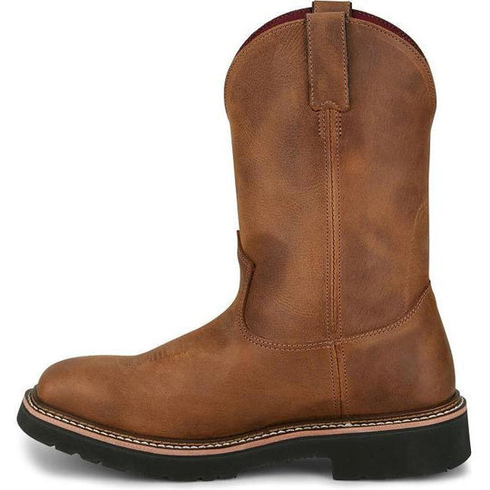 Justin Men's Ames 11" Soft Toe Waterproof Pull On Slip Resistant Work Boot - Walnut Brown - HL4224 - Overlook Boots