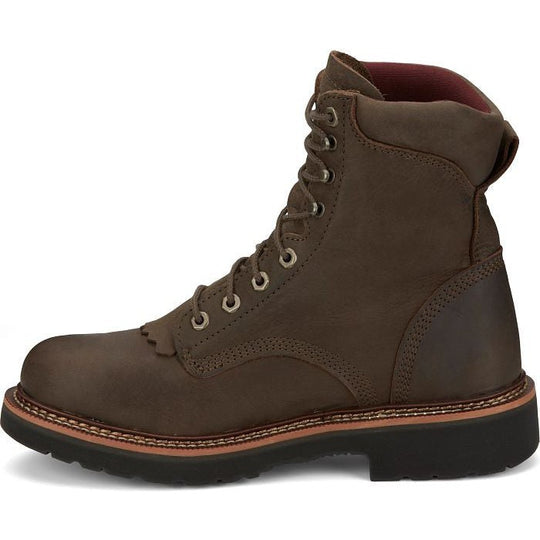 Justin Men's Rivot 8" Lace Up Steel Toe Slip Resistant Western Work Boot - Hickory Brown - OW441 - Overlook Boots