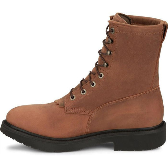Justin Men's Livestock 8" Waterproof Lace Up Slip Resistant Western Work Boot - Aged Bark Brown - OW604 - Overlook Boots