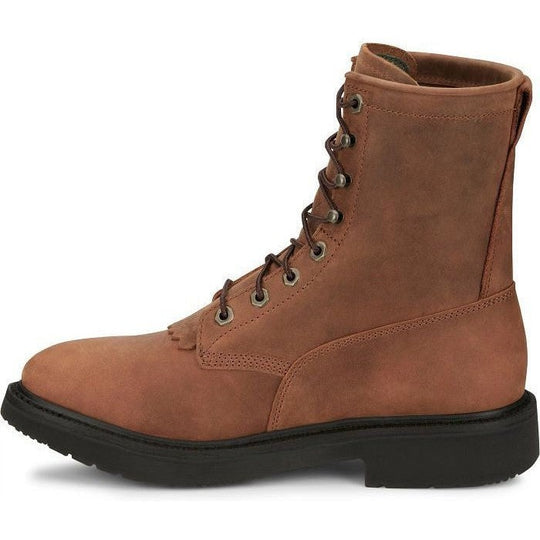 Justin Men's Livestock 8" Round Toe Lace Up Western Work Boot - Aged Brown - OW760 - Overlook Boots