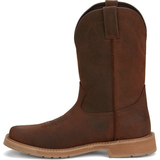 Justin Men's Buster 11" Square Toe Slip Resistant Pull On Work Boot - Pecan Brown - SE3100 - Overlook Boots