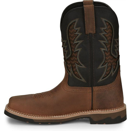 Justin Men's Bolt 11" Square Toe Western Work Boot - Brown - SE4112  - Overlook Boots