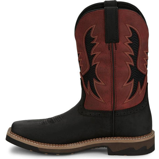 Justin Men's Bolt 11" Square Toe Slip Resistant Western Work Boot - Coal Black - SE4116 - Overlook Boots