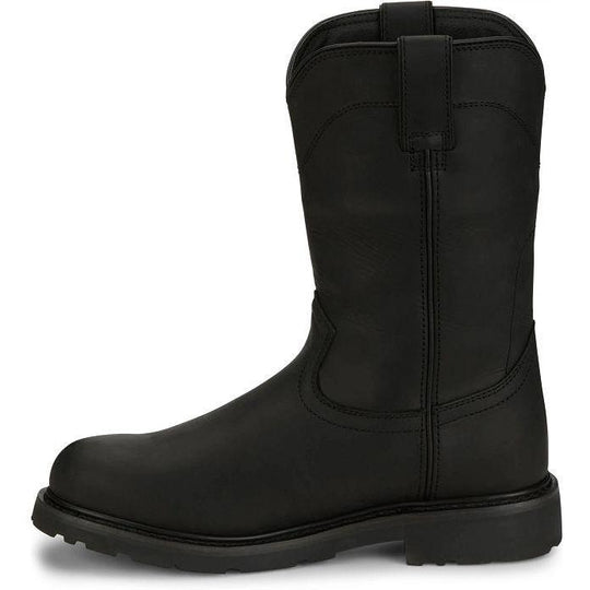 Justin Men's Dorsal 11" Round Toe Waterproof Slip Resistant Pull On Work Boot - Onyx Black - SE4637 - Overlook Boots