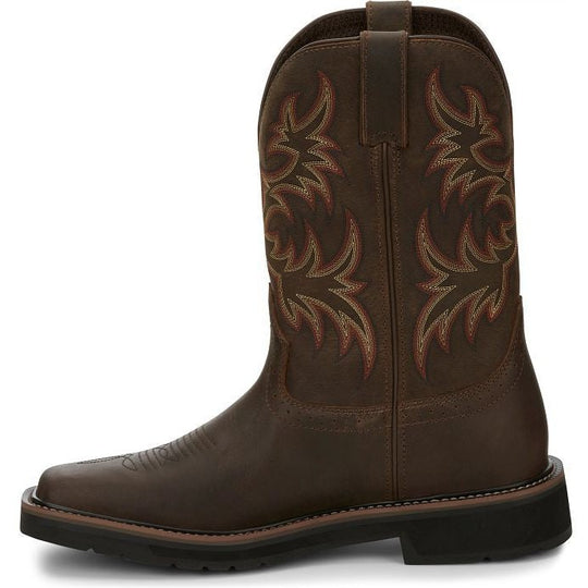 Justin Men's Driller 11" Square Toe Slip Resistant Work Boot - Dark Brown - SE4681 - Overlook Boots