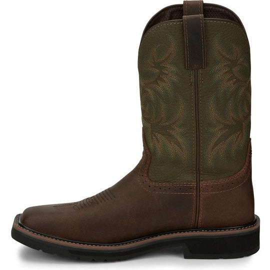 Justin Men's Driller 11" Square Toe Slip Resistant Work Boot - Brown - SE4687 - Overlook Boots