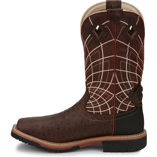 Justin Men's Derrickman 12" Composite Toe Waterproof Slip Resistant Work Boot - Brown Ostrich Print - SE4835 - Overlook Boots