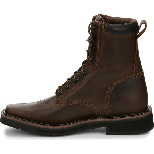 Justin Men's Pulley 8" Lace Up Slip Resistant Work Boot - Aged Brown - SE681 - Overlook Boots