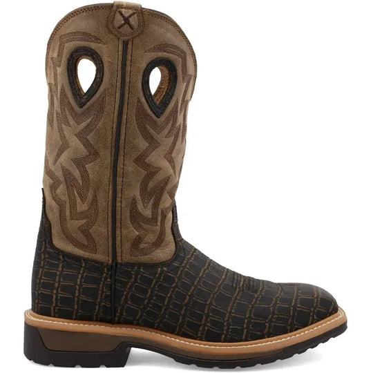Twisted X Men's 12" Alloy Toe Slip Resistant Western Work Boot - Caiman Print & Bomber - MLCA003 7 / Medium / Brown - Overlook Boots