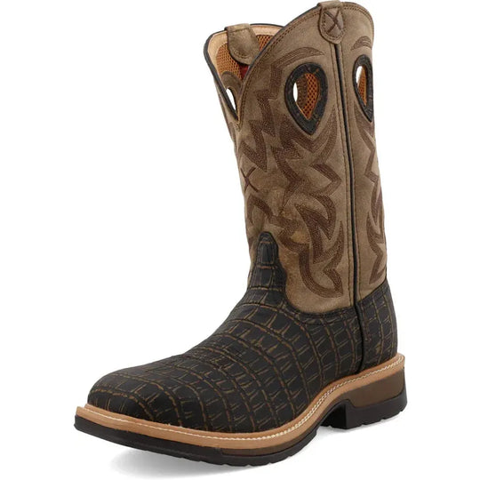 Twisted X Men's 12" Alloy Toe Slip Resistant Western Work Boot - Caiman Print & Bomber - MLCA003 - Overlook Boots