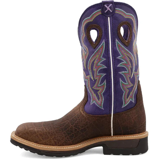 Twisted X Men's Lite 12" Alloy Toe Slip Resistant Western Work Boot - Brown & Purple - MLCA006 - Overlook Boots