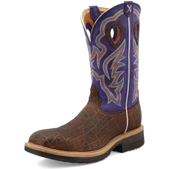 Twisted X Men's Lite 12" Alloy Toe Slip Resistant Western Work Boot - Brown & Purple - MLCA006 - Overlook Boots