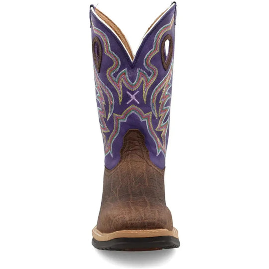 Twisted X Men's Lite 12" Alloy Toe Slip Resistant Western Work Boot - Brown & Purple - MLCA006 - Overlook Boots
