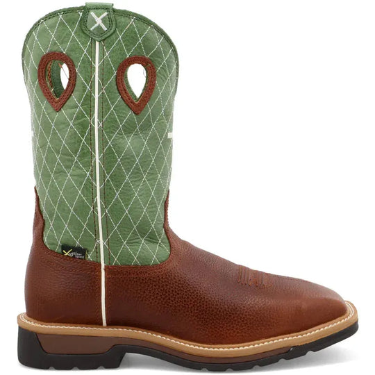 Twisted X Men's Lite 12" Steel Toe Met Guard Western Work Boot - Cognac Glazed Pebble & Lime - MLCSM01 7 / Medium / Brown - Overlook Boots