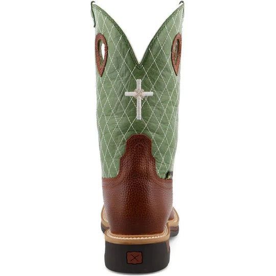 Twisted X Men's Lite 12" Steel Toe Met Guard Western Work Boot - Cognac Glazed Pebble & Lime - MLCSM01 - Overlook Boots