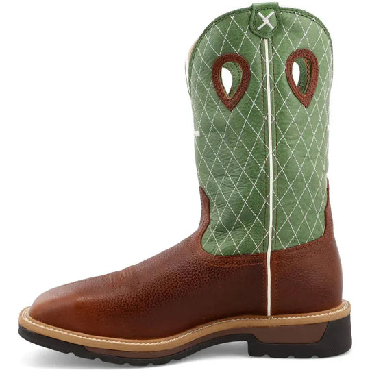 Twisted X Men's Lite 12" Steel Toe Met Guard Western Work Boot - Cognac Glazed Pebble & Lime - MLCSM01 - Overlook Boots