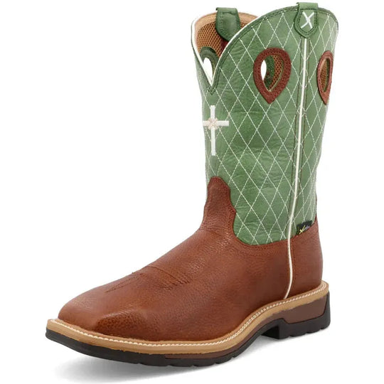 Twisted X Men's Lite 12" Steel Toe Met Guard Western Work Boot - Cognac Glazed Pebble & Lime - MLCSM01 - Overlook Boots
