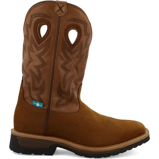 Twisted X Men's Lite 12" Composite Toe Waterproof Western Work Boot - Dark Brown & Tan - MLCCW05 7 / Medium / Brown - Overlook Boots