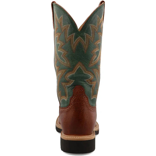 Twisted X Men's 12" Steel Toe Moisture Wicking Western Work Boot - Cognac Glazed Pebble & Dark Green - MSC0005 - Overlook Boots