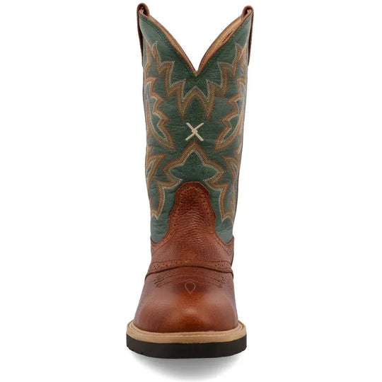 Twisted X Men's 12" Steel Toe Moisture Wicking Western Work Boot - Cognac Glazed Pebble & Dark Green - MSC0005 - Overlook Boots