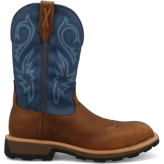 Twisted X Men's UltraLite X™ 11" Composite Toe Waterproof Slip Resistant Western Work Boot - Rustic Brown & Niagara - MUNW001 7 / Medium / Brown - Overlook Boots