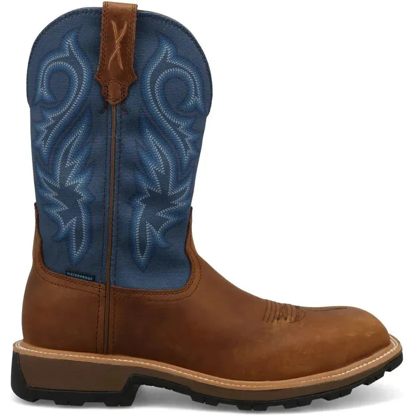 Twisted X Men's UltraLite X™ 11" Composite Toe Waterproof Slip Resistant Western Work Boot - Rustic Brown & Niagara - MUNW001 7 / Medium / Brown - Overlook Boots