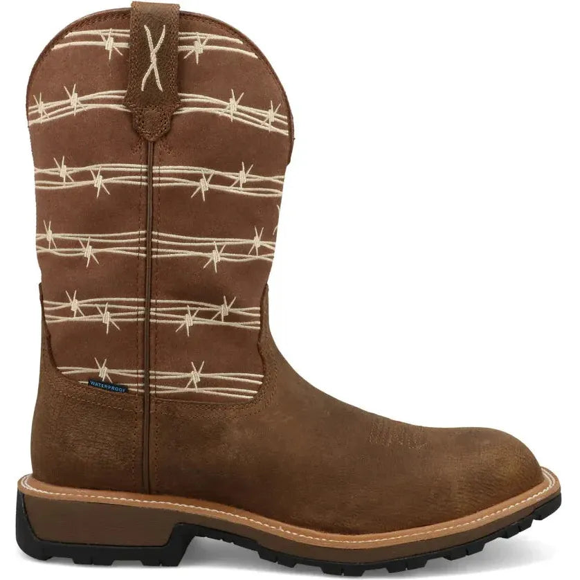 Twisted X Men's UltraLite X™ 11" Composite Toe Waterproof Pull On Western Work Boot - Bison & Mocha - MUNW003 7 / Medium / Brown - Overlook Boots