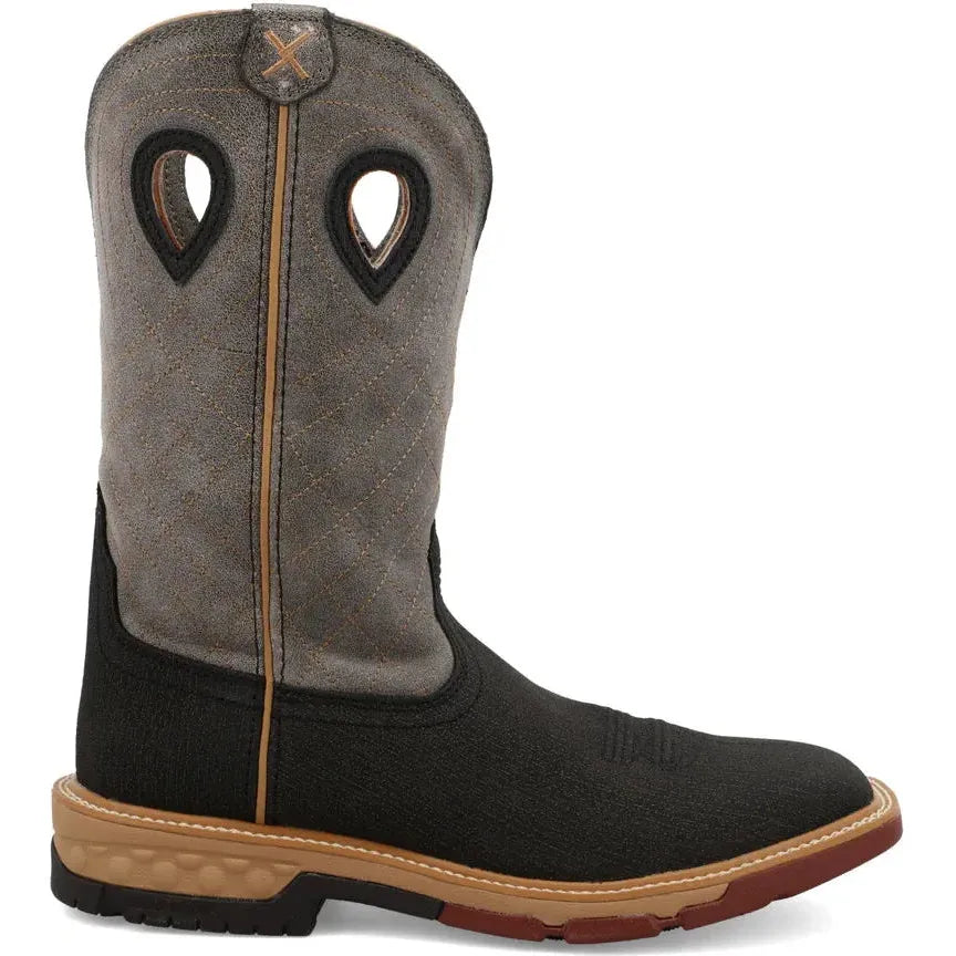 Twisted X Men's CellStretch 12" Square Toe Pull On Western Work Boot - Charcoal & Grey - MXB0002 7 / Medium / Black - Overlook Boots