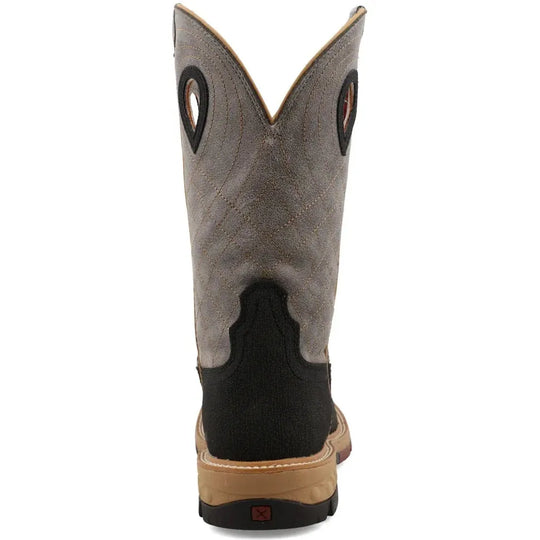 Twisted X Men's CellStretch 12" Square Toe Pull On Western Work Boot - Charcoal & Grey - MXB0002 - Overlook Boots
