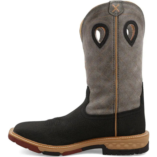 Twisted X Men's CellStretch 12" Square Toe Pull On Western Work Boot - Charcoal & Grey - MXB0002 - Overlook Boots