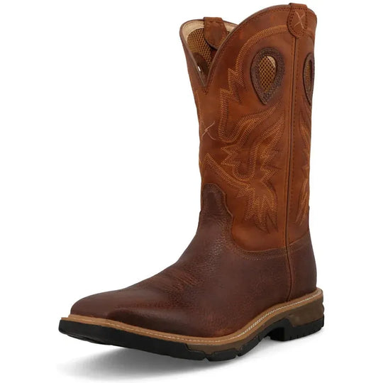 Twisted X Men's 12" Square Toe Pull On Western Work Boot - Ginger & Rust - MXB0011 - Overlook Boots