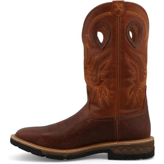 Twisted X Men's 12" Square Toe Pull On Western Work Boot - Ginger & Rust - MXB0011 - Overlook Boots