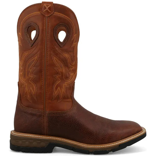 Twisted X Men's 12" Square Toe Pull On Western Work Boot - Ginger & Rust - MXB0011 7 / Medium / Brown - Overlook Boots