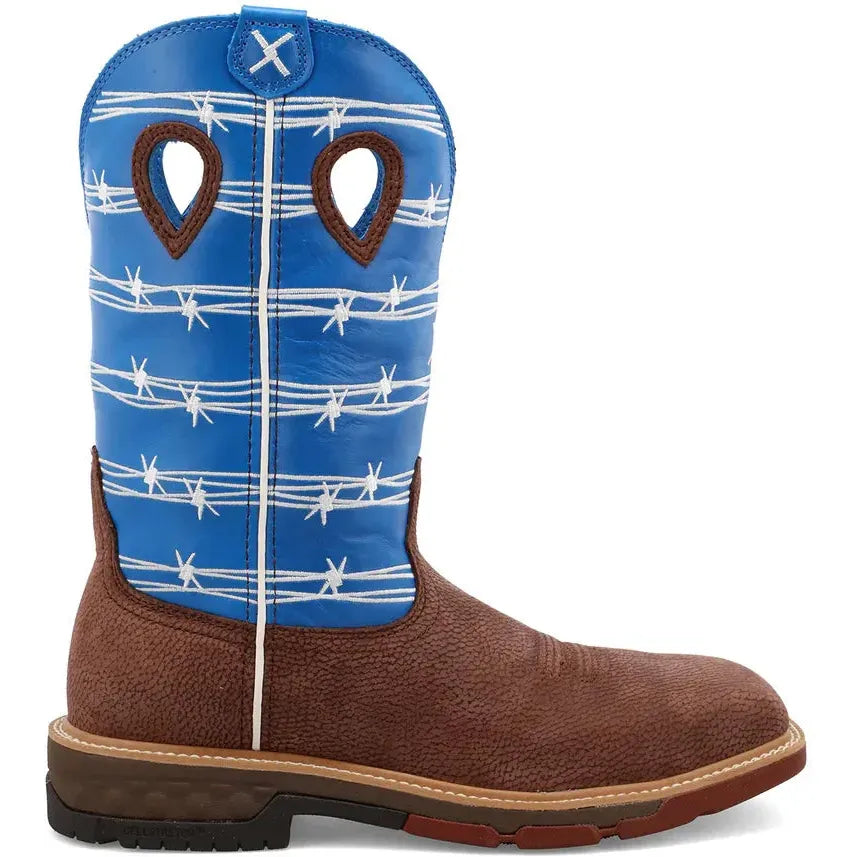 Twisted X Men's CellStretch 12" Alloy Toe Western Work Boot - Burgundy & Sky Blue - MXBA001 7 / Medium / Brown - Overlook Boots