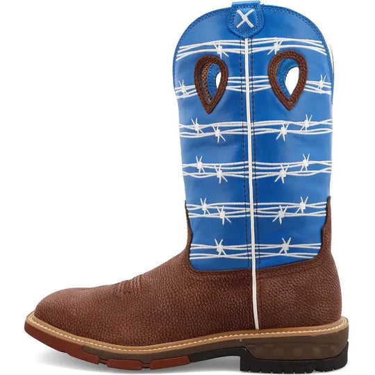 Twisted X Men's CellStretch 12" Alloy Toe Western Work Boot - Burgundy & Sky Blue - MXBA001 - Overlook Boots