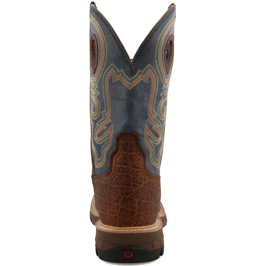 Twisted X Men's CellStretch 12" Alloy Toe Pull On Western Work Boot - Distressed Saddle & Peacock - MXBA005 - Overlook Boots