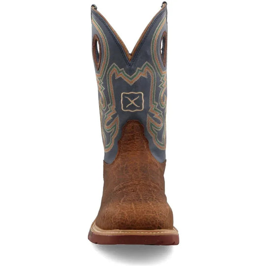 Twisted X Men's CellStretch 12" Alloy Toe Pull On Western Work Boot - Distressed Saddle & Peacock - MXBA005 - Overlook Boots