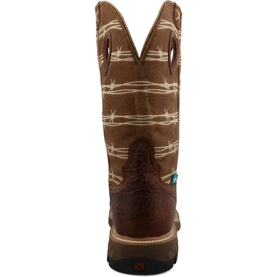 Twisted X Men's CellStretch 12" Alloy Toe Waterproof Pull On Western Work Boot - Rustic Brown & Lion Tan - MXBAW05 - Overlook Boots