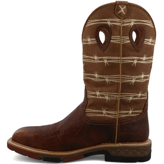 Twisted X Men's CellStretch 12" Alloy Toe Waterproof Pull On Western Work Boot - Rustic Brown & Lion Tan - MXBAW05 - Overlook Boots