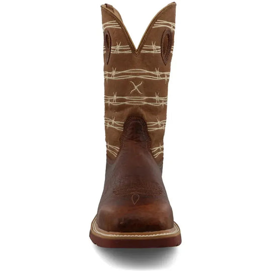 Twisted X Men's CellStretch 12" Alloy Toe Waterproof Pull On Western Work Boot - Rustic Brown & Lion Tan - MXBAW05 - Overlook Boots
