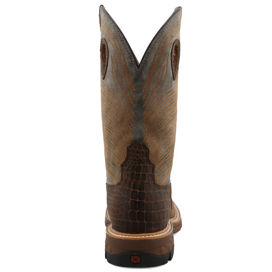Twisted X Men's CellStretch 12" Square Toe Pull On Western Work Boot - Brown & Grey - MXBN005 - Overlook Boots