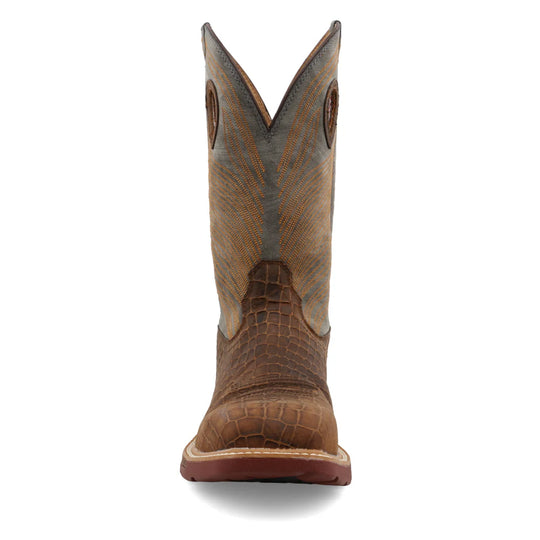 Twisted X Men's CellStretch 12" Square Toe Pull On Western Work Boot - Brown & Grey - MXBN005 - Overlook Boots