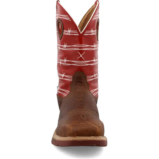 Twisted X Men's CellStretch 12" Composite Toe Waterproof Pull On Western Work Boot - Distressed Saddle & Ruby - MXBNW01 - Overlook Boots