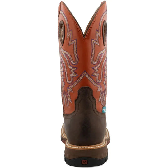 Twisted X Men's CellStretch 12" Composite Toe Waterproof Pull On Western Work Boot - Brown & Orange - MXBNW03 - Overlook Boots