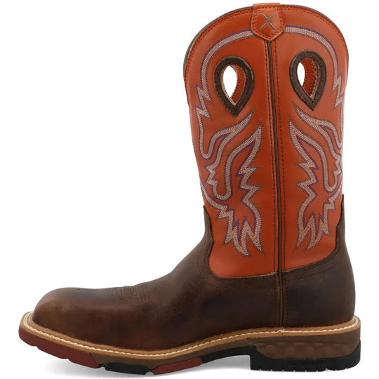 Twisted X Men's CellStretch 12" Composite Toe Waterproof Pull On Western Work Boot - Brown & Orange - MXBNW03 - Overlook Boots
