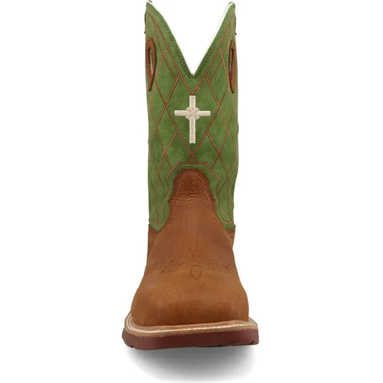 Twisted X Men's CellStretch 12" Composite Toe Waterproof Pull On Western Work Boot - Caramel Café & Green - MXBNW07 - Overlook Boots