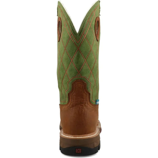 Twisted X Men's CellStretch 12" Composite Toe Waterproof Pull On Western Work Boot - Caramel Café & Green - MXBNW07 - Overlook Boots